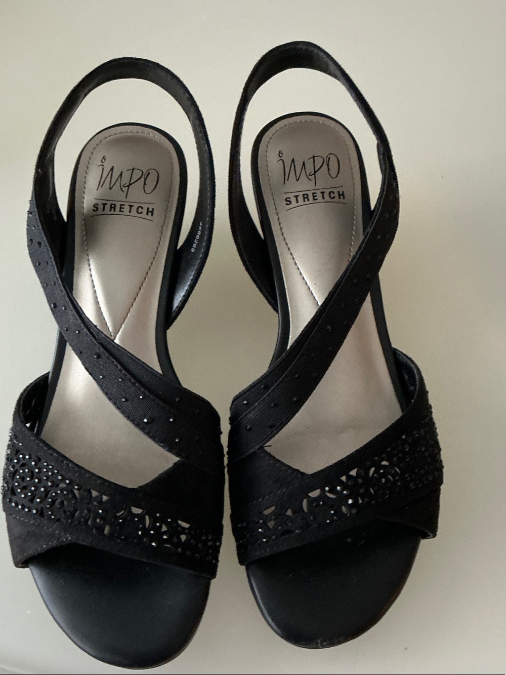 IMPO Black Stretch Slingback Sandals with Cutout Detail